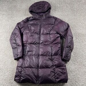 Eddie Bauer Coat Womens S Purple Hooded Down Parka Long Puffer Full Zip Winter